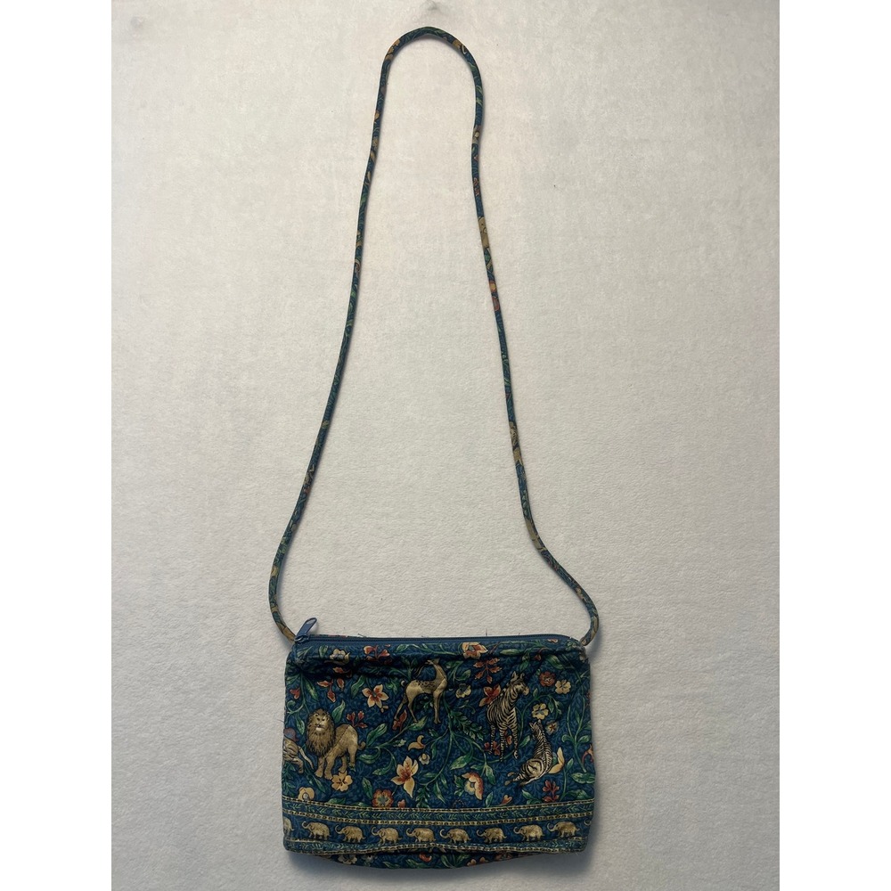 VTG Vera Bradley S Crossbody Bag Safari Animal Print Blue Quilted Cotton Cottage